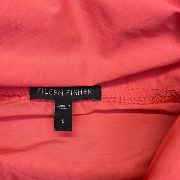 EILEEN FISHER Coral Orange Utility Jacket Drawstring Waist Collar Zip Snap Sz S - Picture 3 of 9